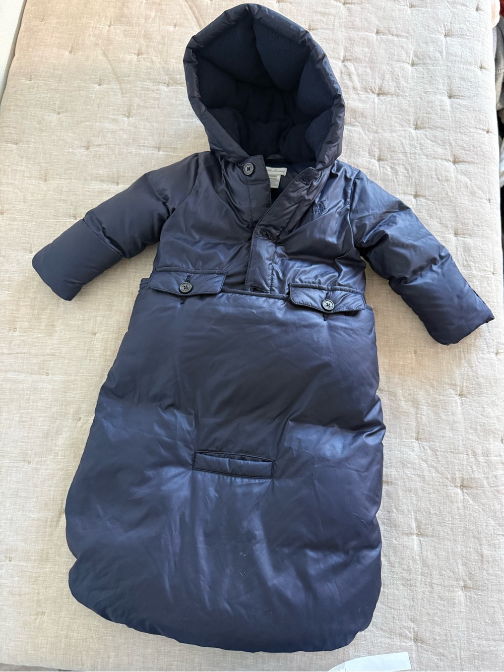 RALPH LAUREN DOWN-FEATHERS BABY BLUE BUNTING & COAT SIZE 6M 6 Months
